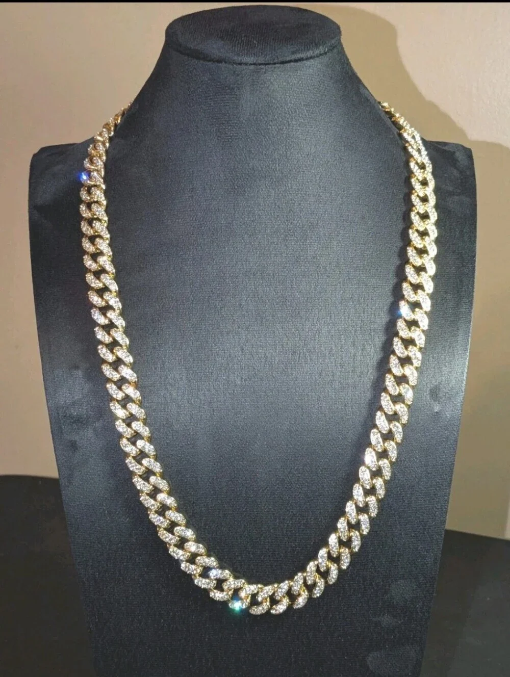 Men's Hip Hop 12mm Golden Cuban Link Chain Necklace with cubic zirconia Stones